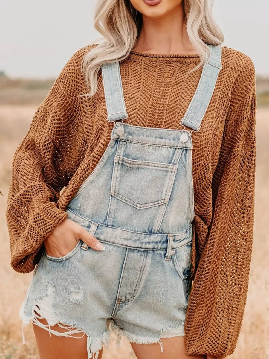 Distressed Denim Overalls Shorts