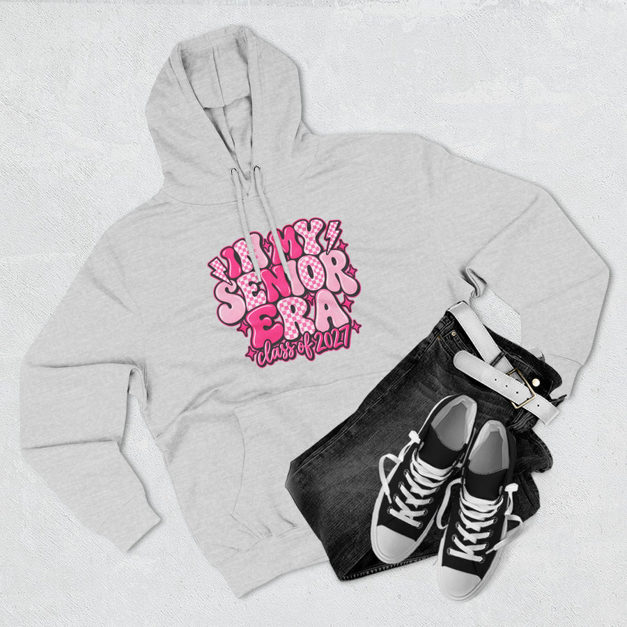 Senior Era Fleece Hoodie — Class of 2027 Retro Pink Graphic