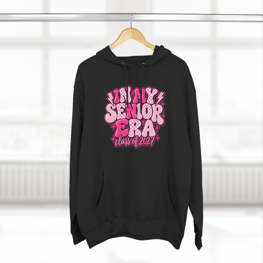 Senior Era Fleece Hoodie — Class of 2027 Retro Pink Graphic