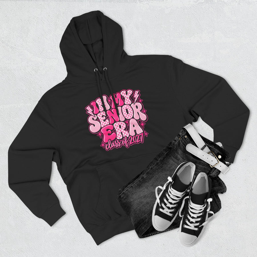 Senior Era Fleece Hoodie — Class of 2027 Retro Pink Graphic