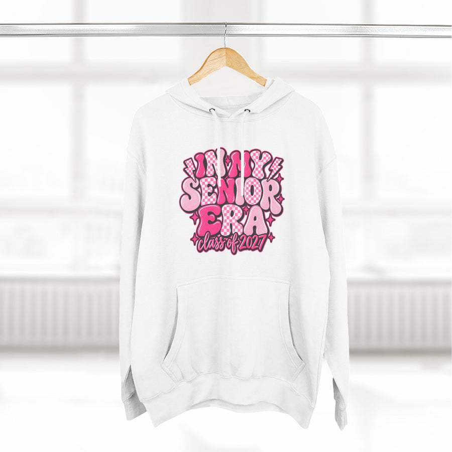 Senior Era Fleece Hoodie — Class of 2027 Retro Pink Graphic