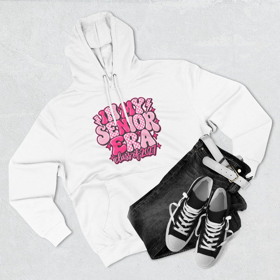 Senior Era Fleece Hoodie — Class of 2027 Retro Pink Graphic