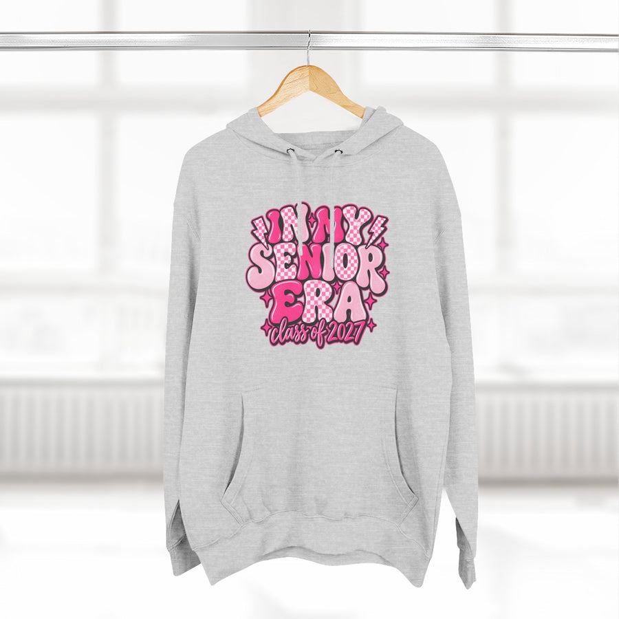 Senior Era Fleece Hoodie — Class of 2027 Retro Pink Graphic