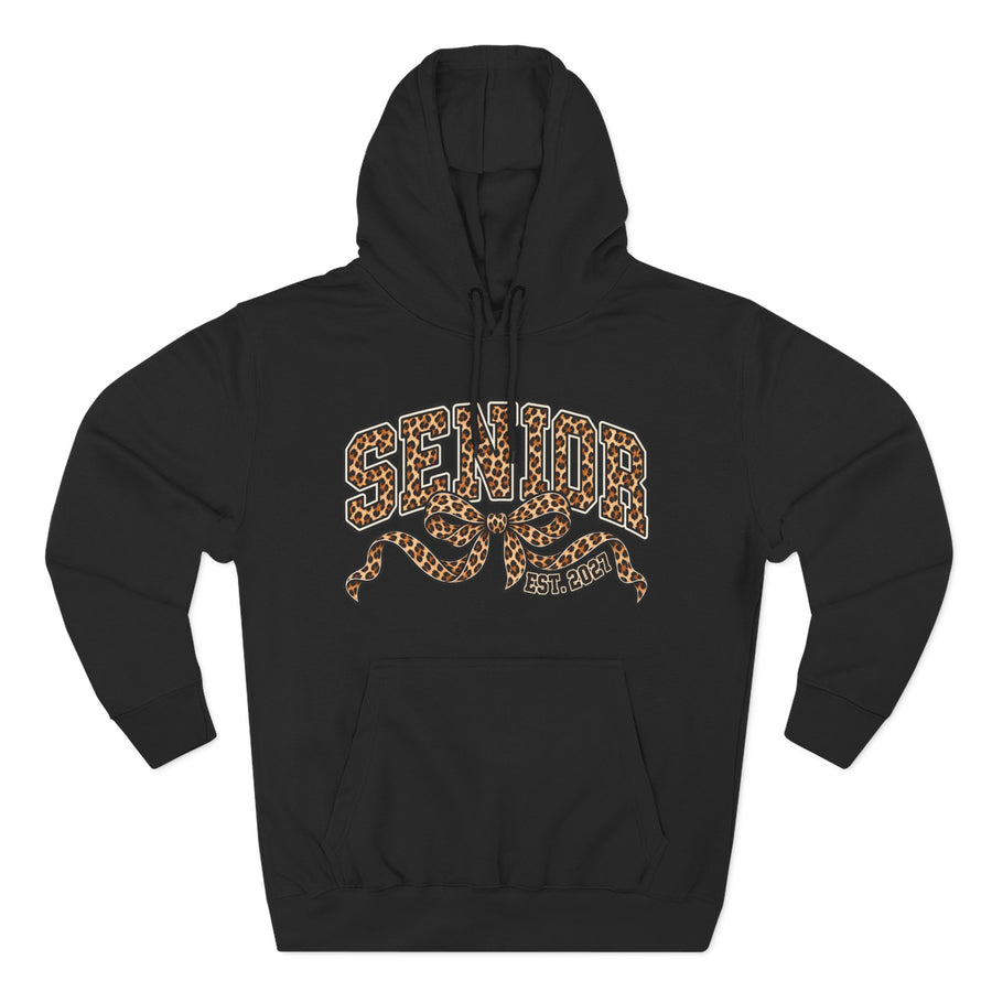 Senior Leopard Print Hoodie — 'Senior' Graphic Fleece Pullover