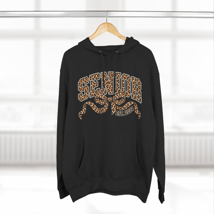 Senior Leopard Print Hoodie — 'Senior' Graphic Fleece Pullover