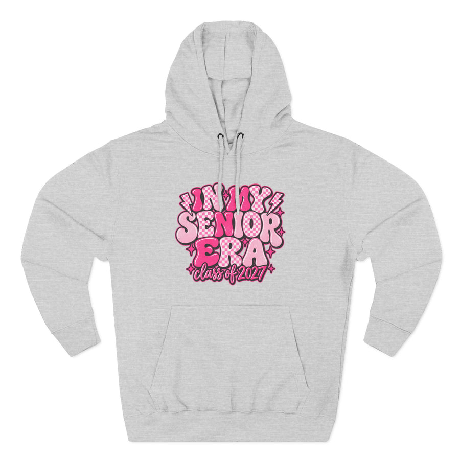 Senior Era Fleece Hoodie — Class of 2027 Retro Pink Graphic