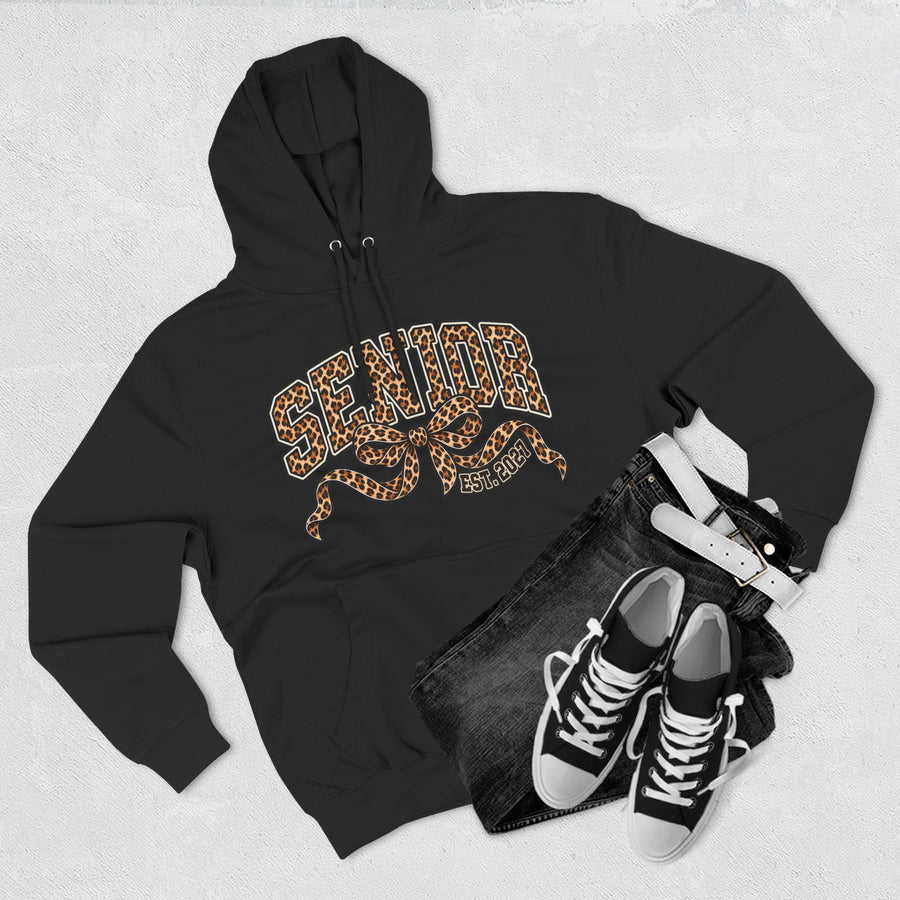 Senior Leopard Print Hoodie — 'Senior' Graphic Fleece Pullover
