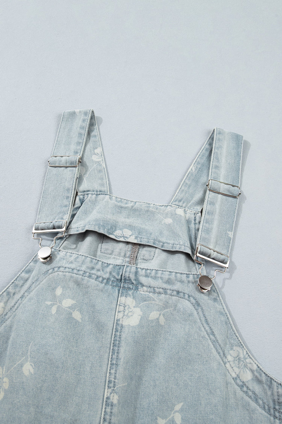Floral Denim Patch Pocket Overall Mini Dress