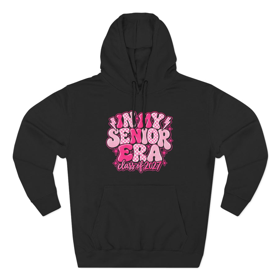 Senior Era Fleece Hoodie — Class of 2027 Retro Pink Graphic