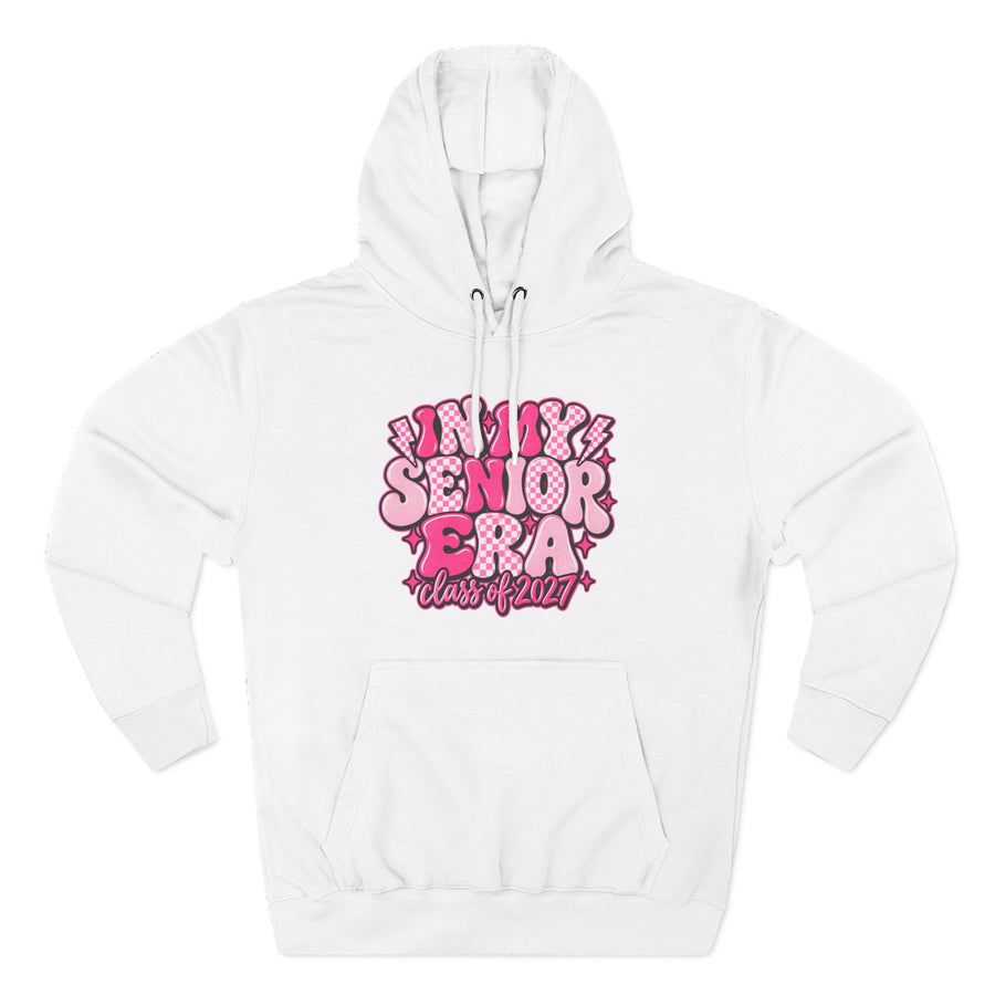 Senior Era Fleece Hoodie — Class of 2027 Retro Pink Graphic