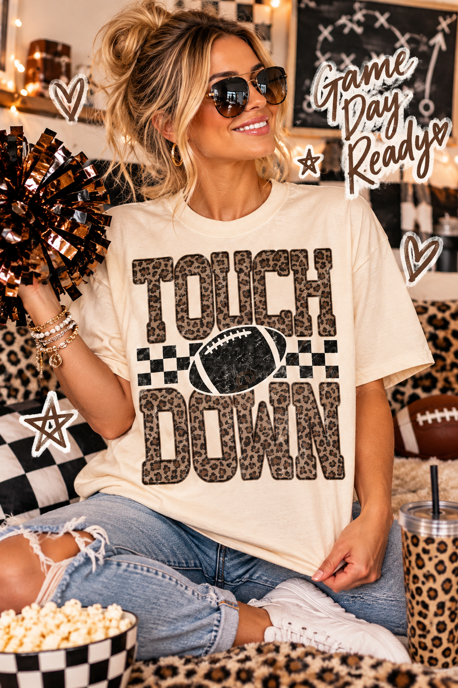 Touchdown Leopard Football Graphic Tee | Game Day Shirt | Football Mom T-Shirt
