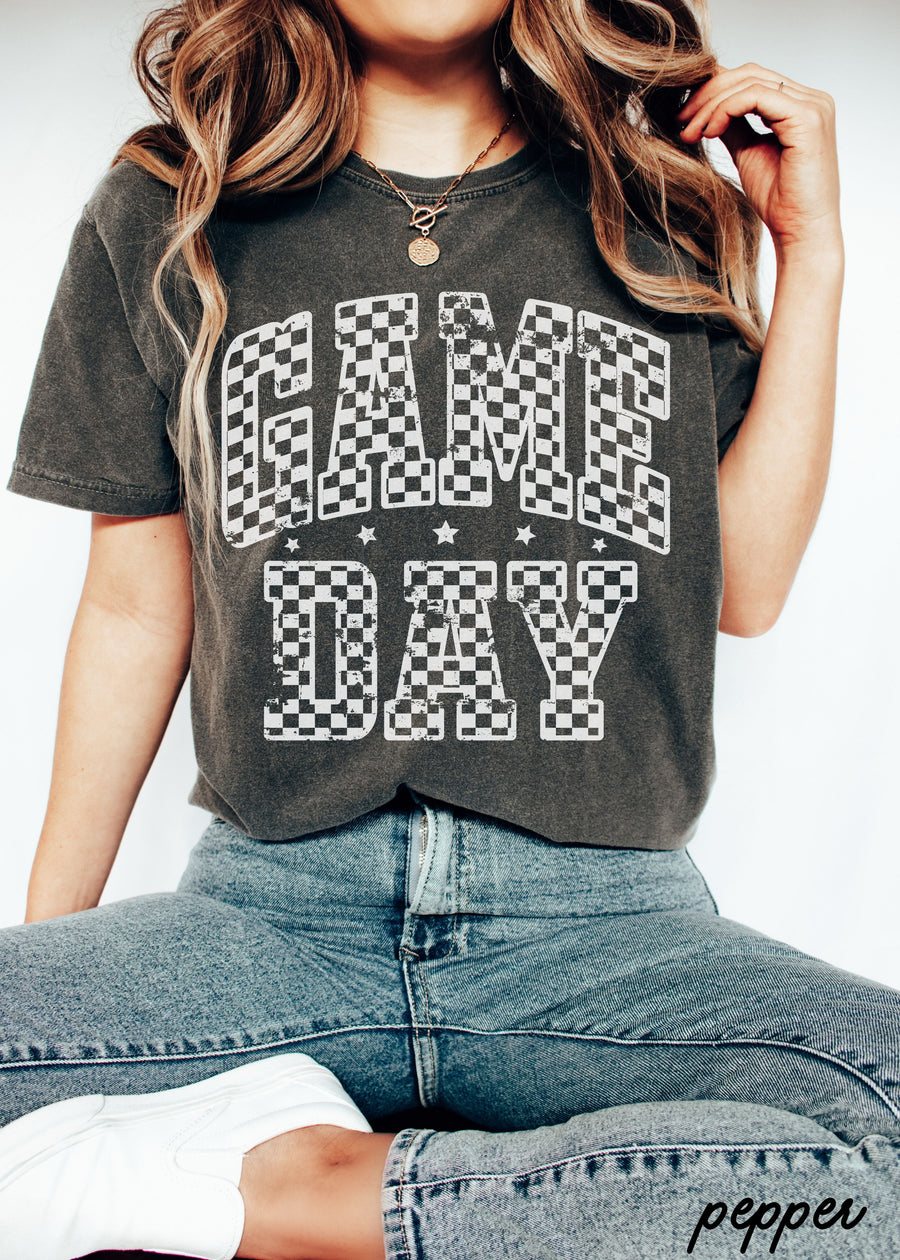 Game Day Checkered Tee *12 Colors (S-3X)
