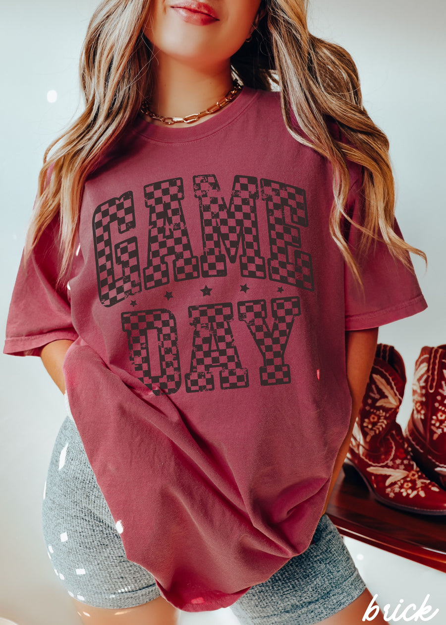 Game Day Checkered Tee *12 Colors (S-3X)