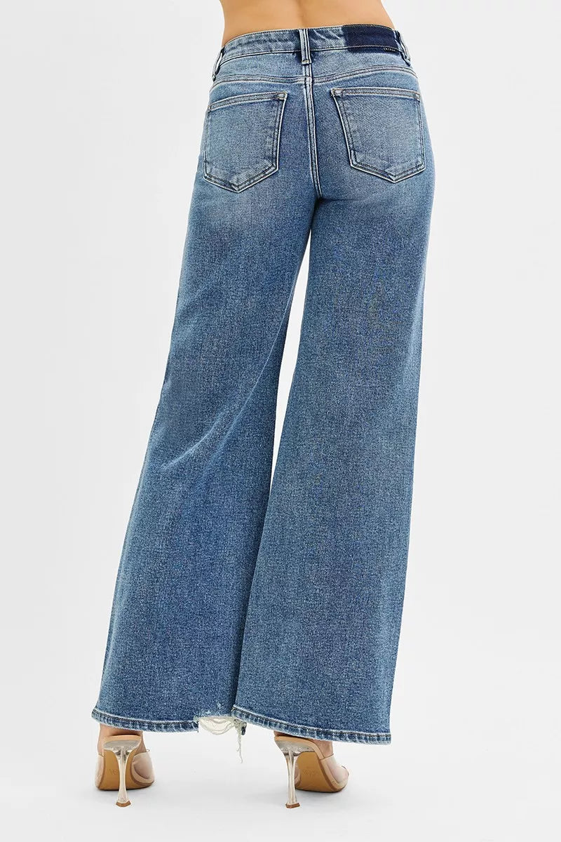 RISEN Tummy Control Mid Rise Fit Wide Jeans